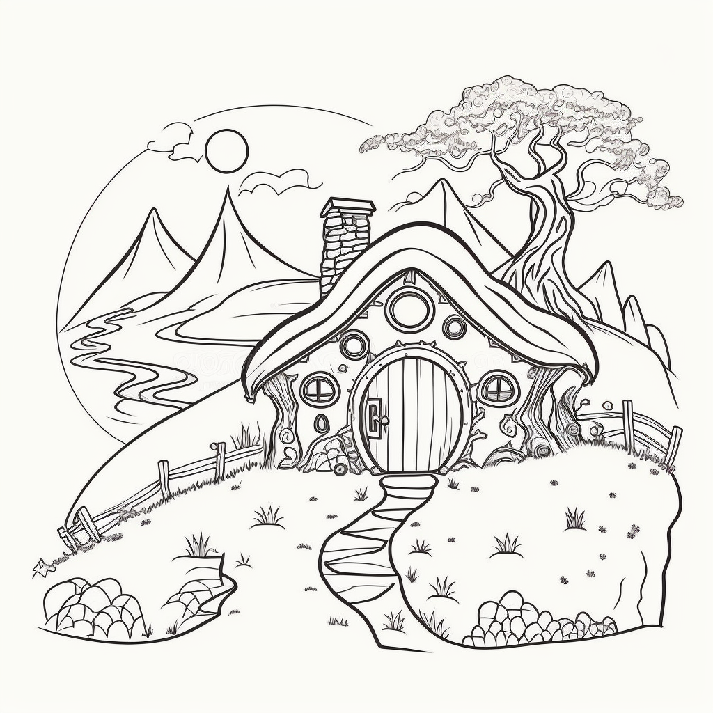 25 Hobbit Homes Coloring Book, Adults kids Instant Download